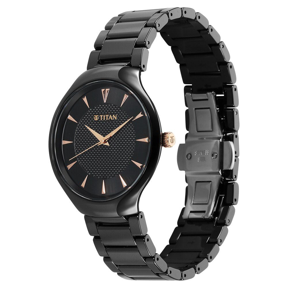 Titan Regalia Ceramics Quartz Analog Black Dial Black Color Ceramic Strap Watch For Men