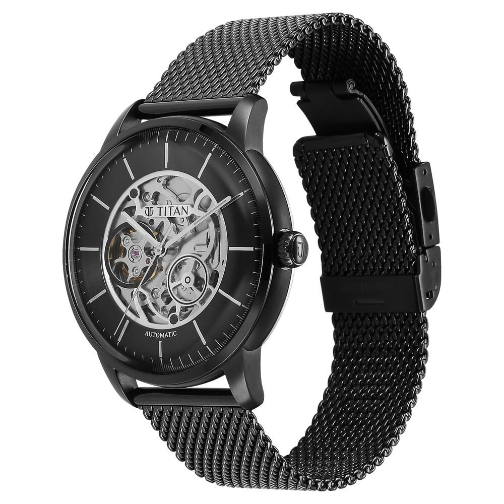 Titan Mechanical Black Dial Automatic watch for Men with Stainless Steel Strap