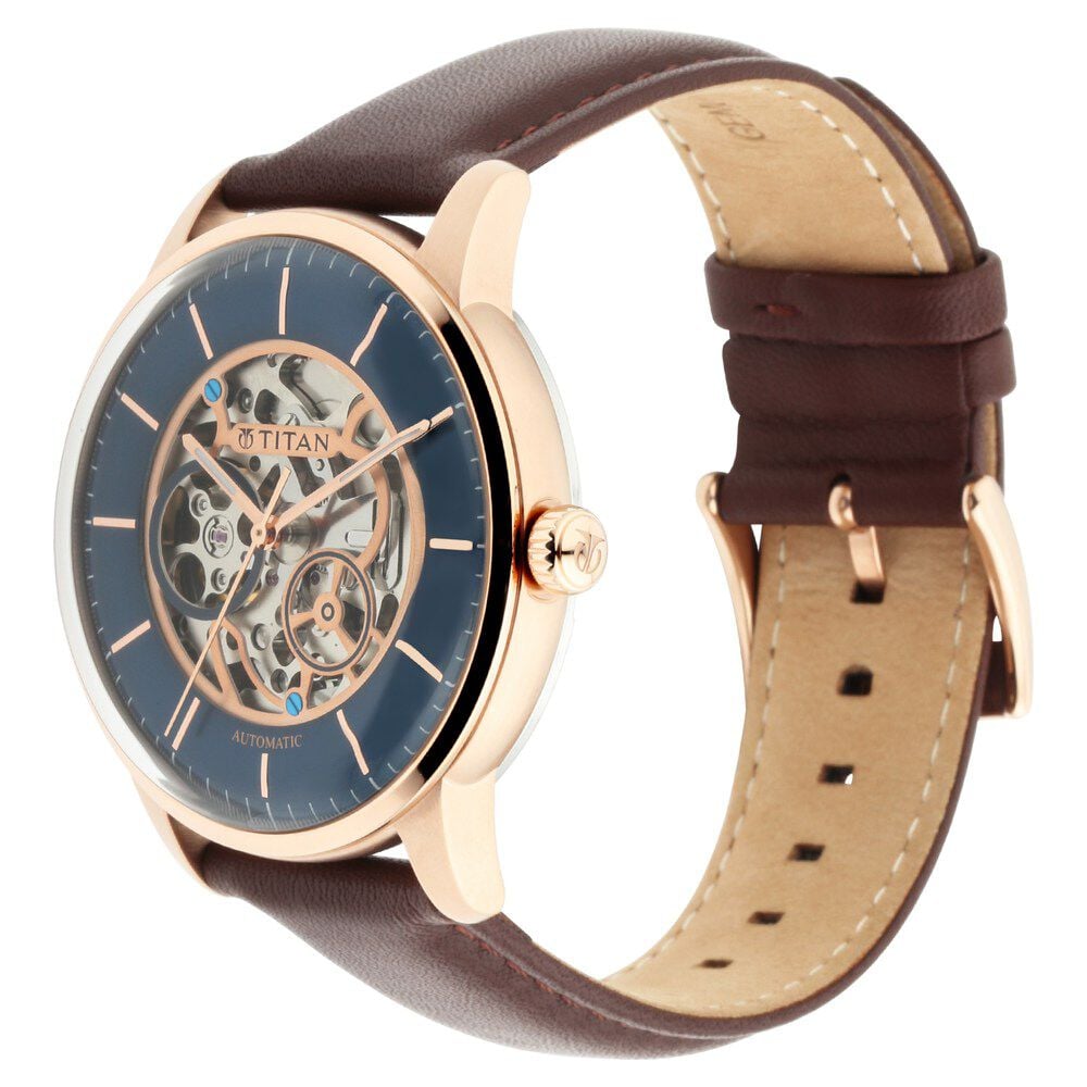 Titan Automatics Blue Dial Automatic Leather Strap watch for Men