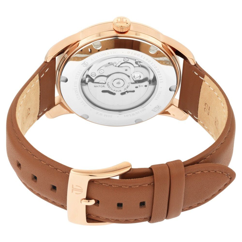 Titan Automatics Silver Dial Automatic Leather Strap Watch for Men