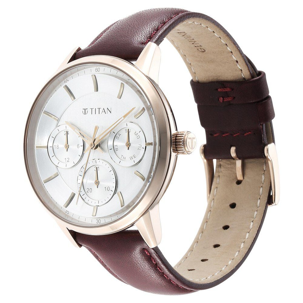 Titan Urban Magic Silver Dial Quartz Multifunction Leather Strap watch for Men