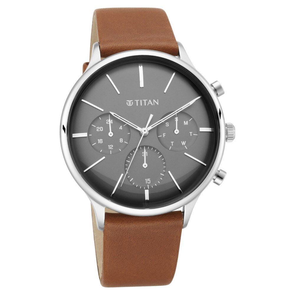 Titan Quartz Multifunction Blue Dial Leather Strap Watch for Men