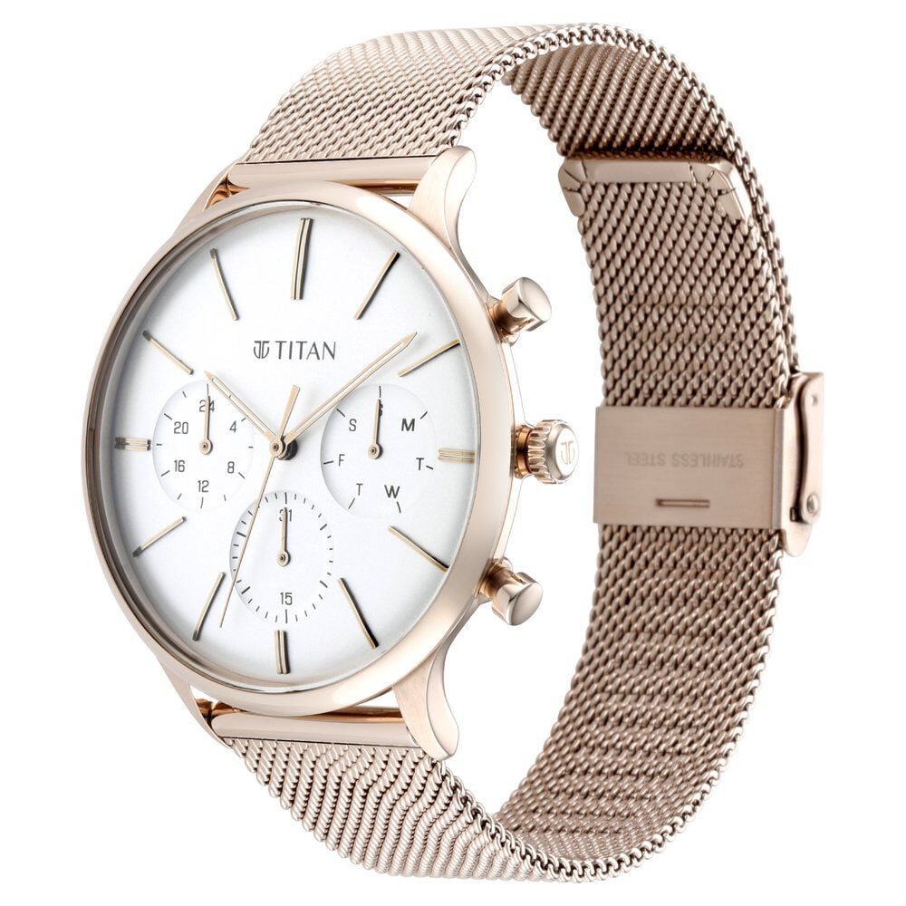 Titan Light Leathers Silver Dial Quartz Multifunction Stainless Steel Strap Watch for Men