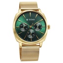 Titan Classique Suave Quartz Green Dial Golden Stainless Steel Mesh Strap Watch for Men