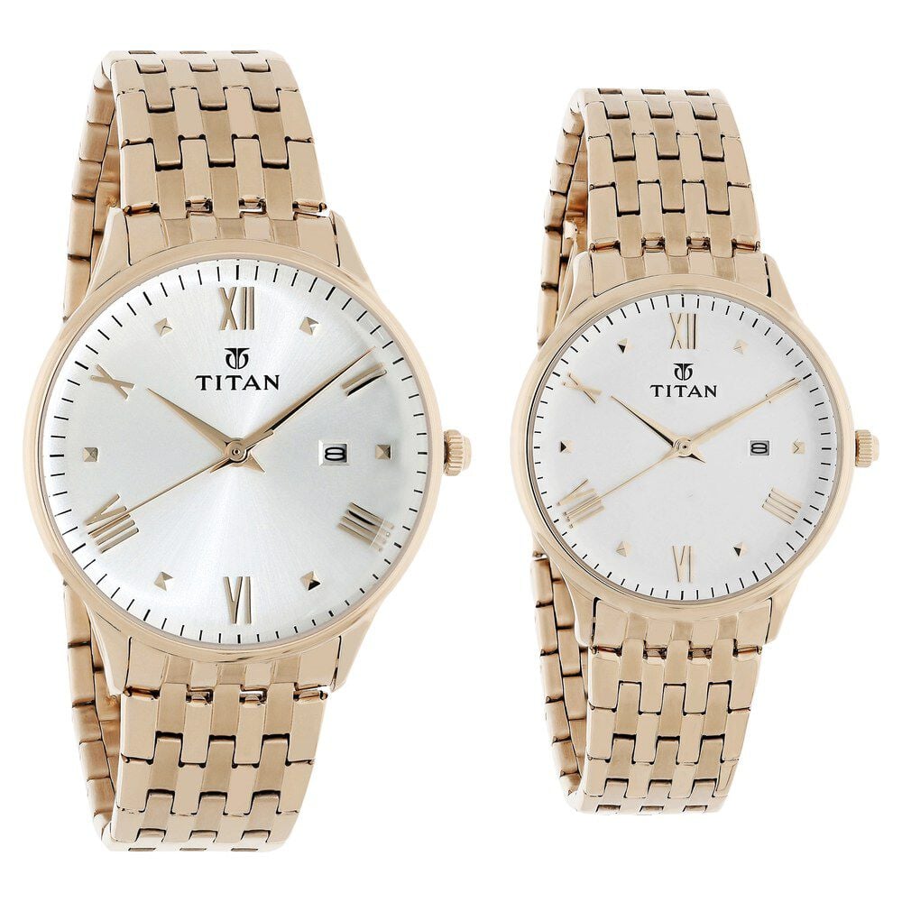 Titan Bandhan Rose Gold Dial Analog with Date Stainless Steel Strap watch for Couple