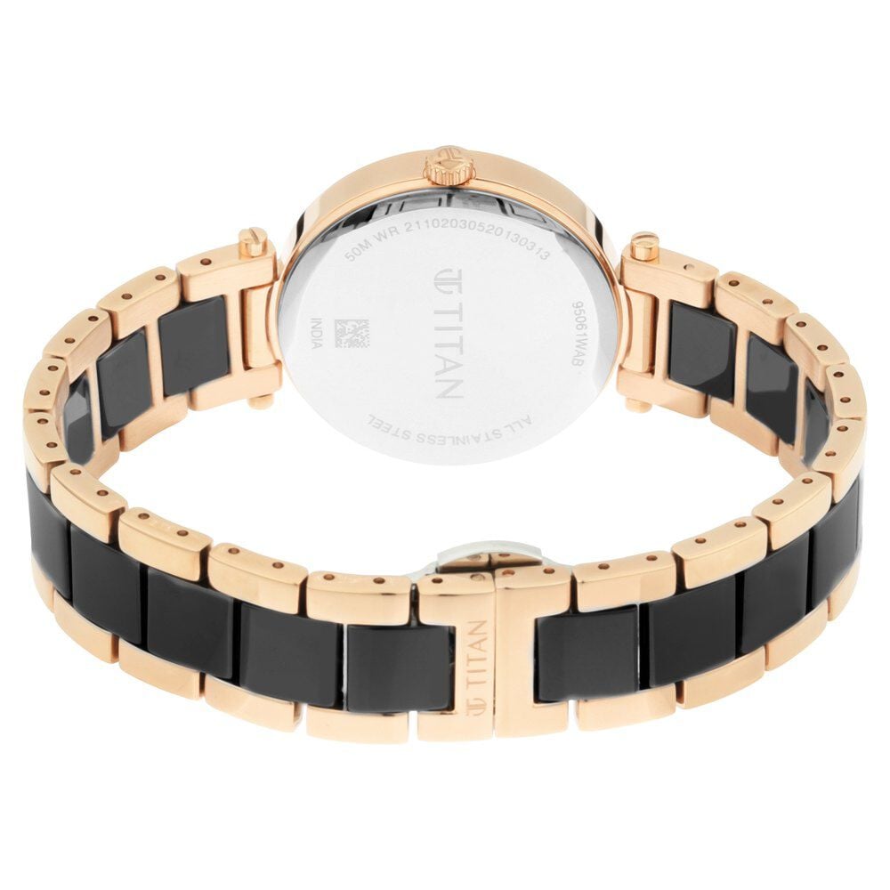 Titan Quartz Analog Black Dial Ceramic Strap Watch for Women