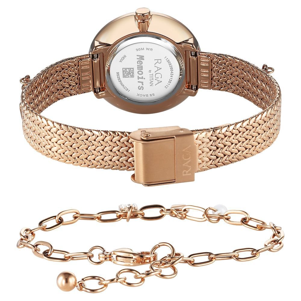 Titan Raga Memoirs Quartz Analog Mother Of Pearl Dial With Rose Gold Metal Strap Watch For Women