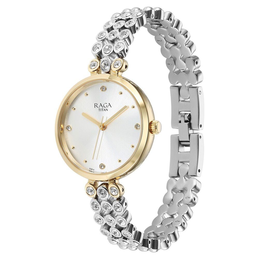 Titan Raga Showstopper Quartz Analog Silver Dial Metal Strap Watch for Women