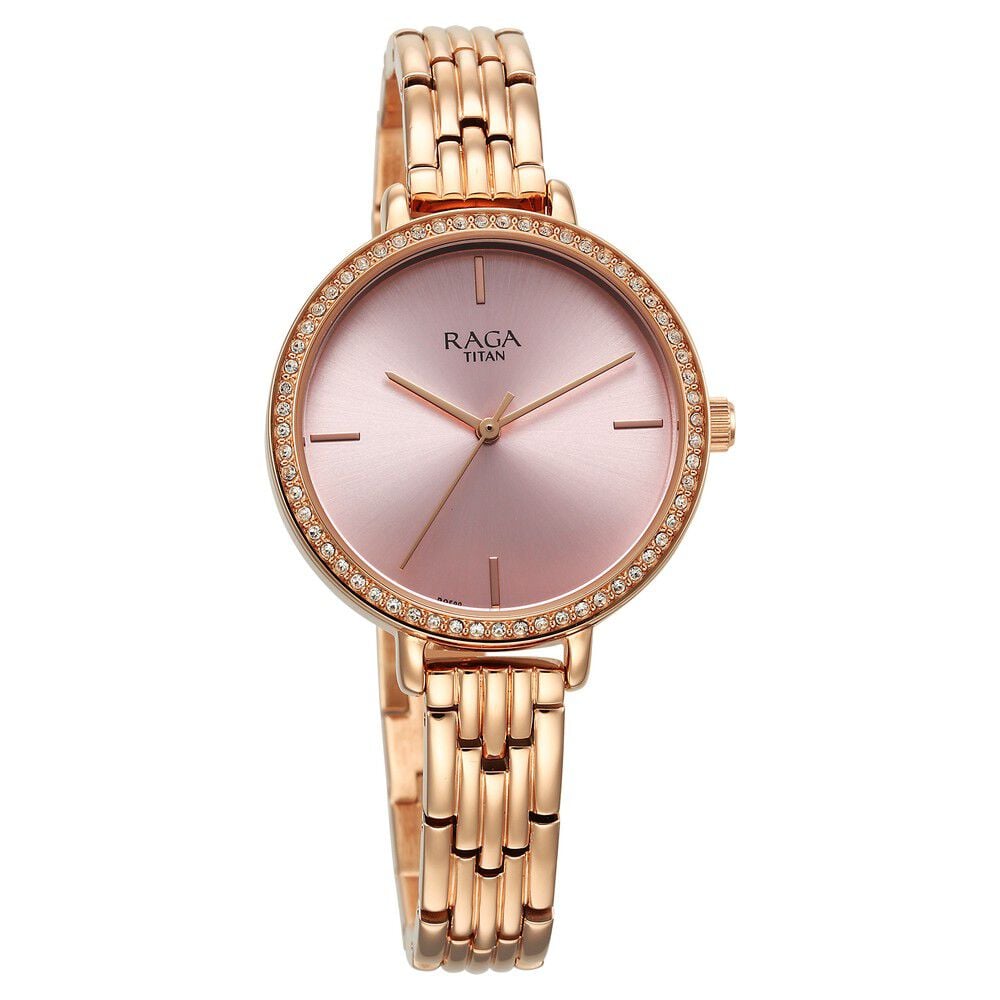 Titan Raga Showstopper Quartz Analog Pink Dial Metal Strap Watch for Women
