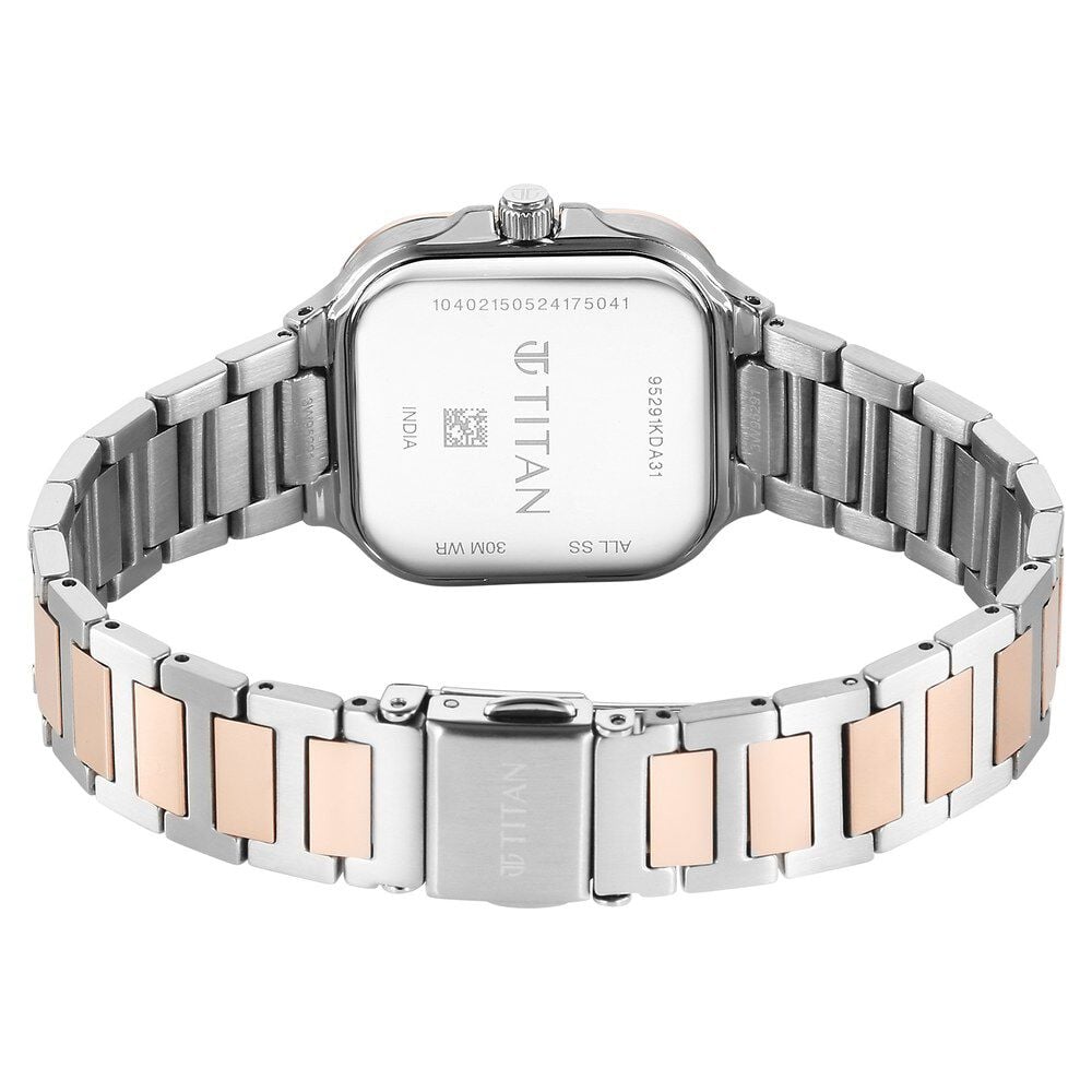 Titan Slim Square Quartz Analog with Date Silver Dial With Two Toned Color Stainless Steel Strap Watch For Women