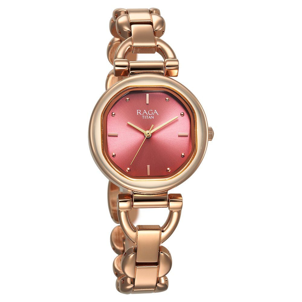 Titan Raga Showstopper Quartz Analog Pink Dial Metal Strap Watch For Women
