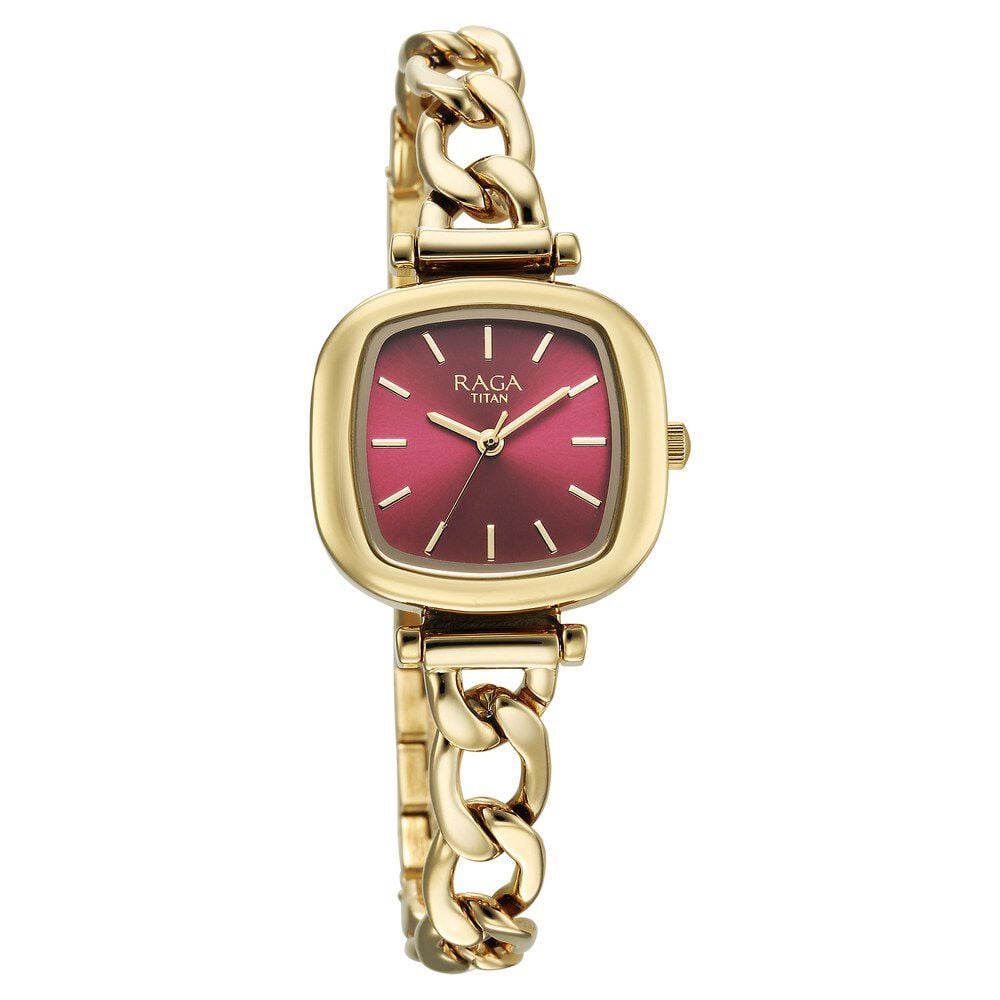 Titan Raga Showstopper Quartz Analog Maroon Dial Metal Strap Watch For Women