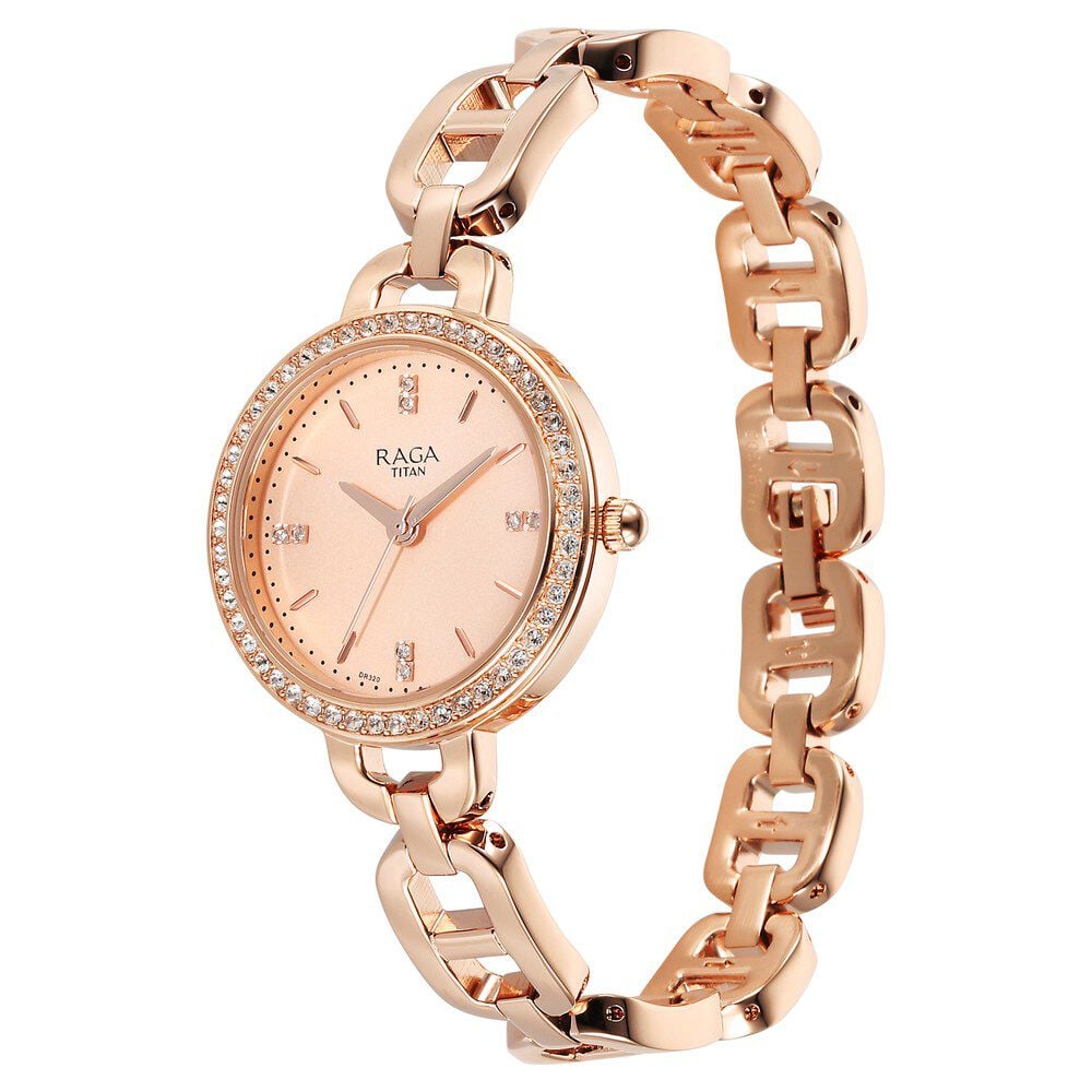 Titan Raga Showstopper Quartz Analog Rose Gold Dial Metal Strap Watch For Women