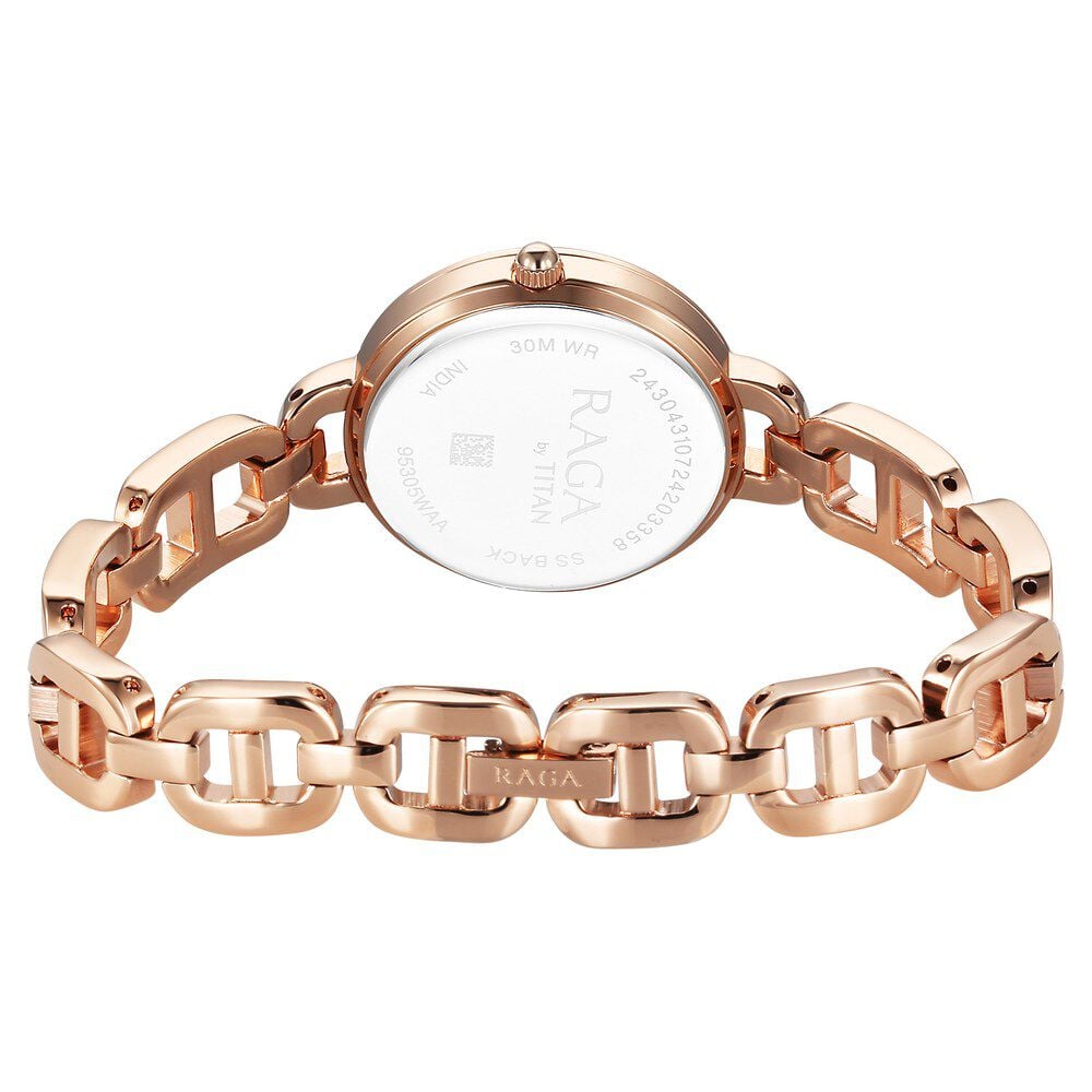 Titan Raga Showstopper Quartz Analog Rose Gold Dial Metal Strap Watch For Women
