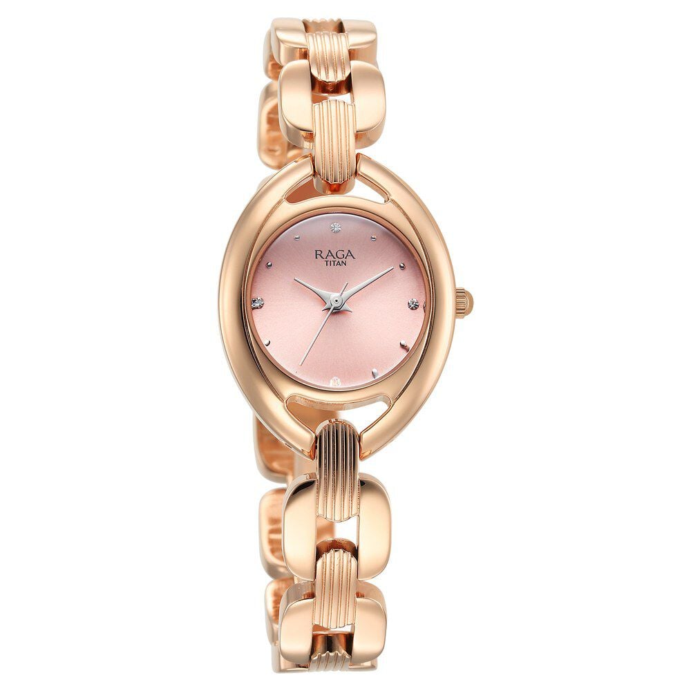 Titan Raga Showstopper Quartz Analog Pink Dial Metal Strap Watch For Women