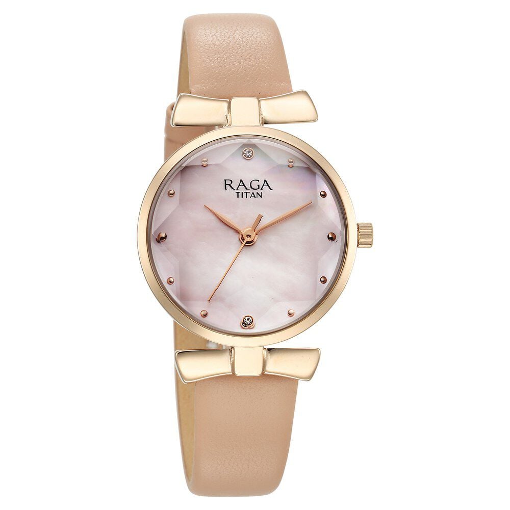 Titan Raga Showstopper Quartz Analog Pink Dial Leather Strap Watch For Women