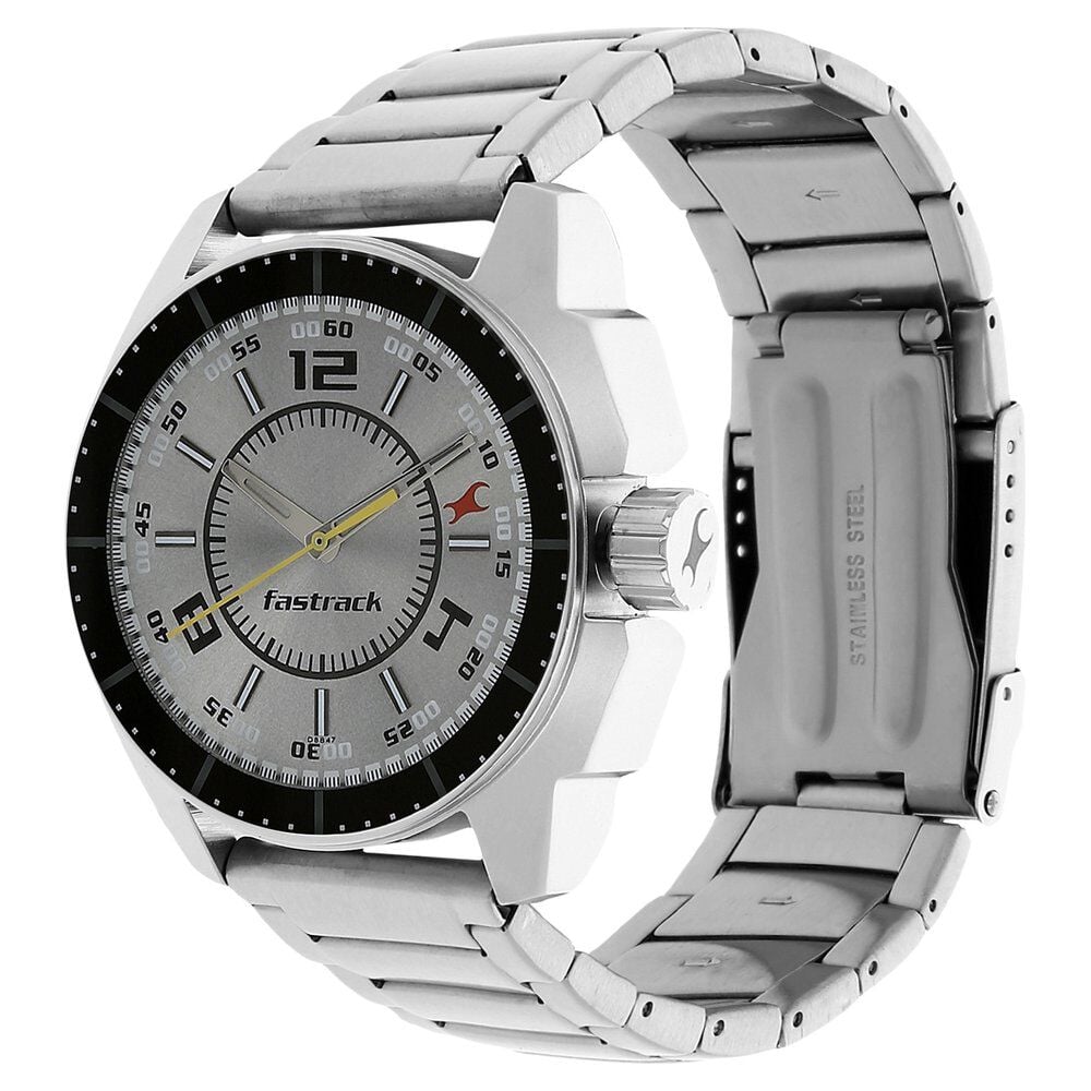 Fastrack Quartz Analog Silver Dial Stainless Steel Strap Watch for Guys