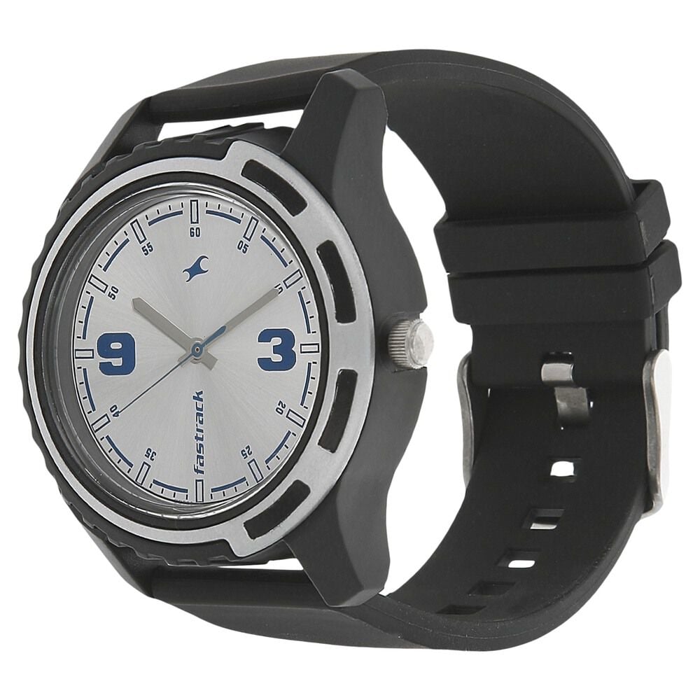 Fastrack Quartz Analog Silver Dial Plastic Strap Watch for Guys