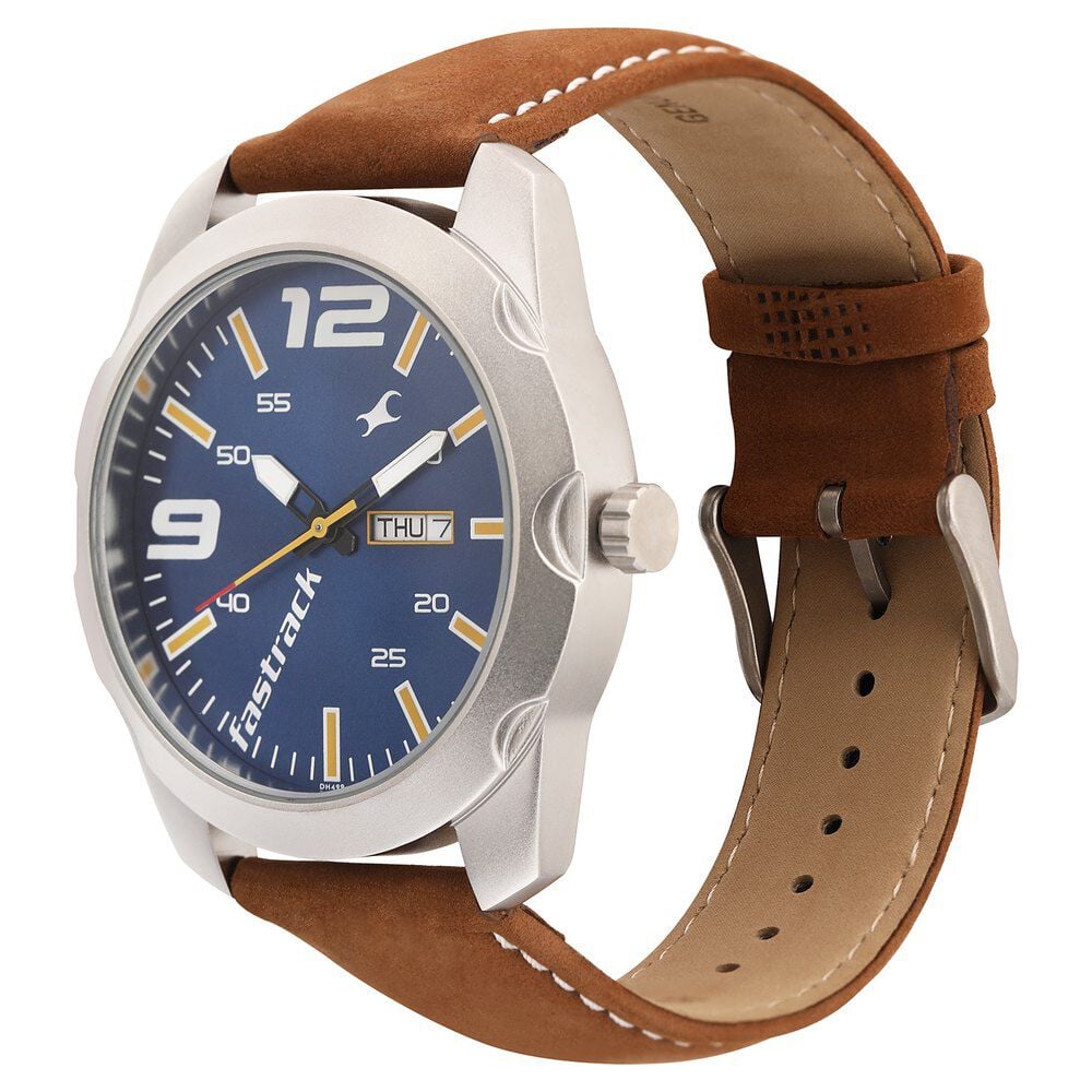 Fastrack Quartz Analog Black Dial Leather Strap Watch for Guys