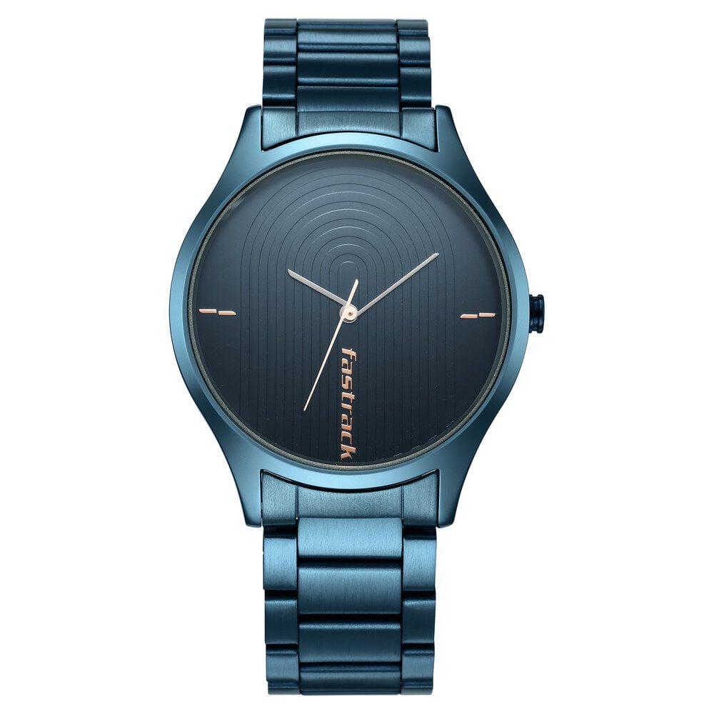 Fastrack Style Up Quartz Analog Blue Dial Stainless Steel Strap Watch for Guys