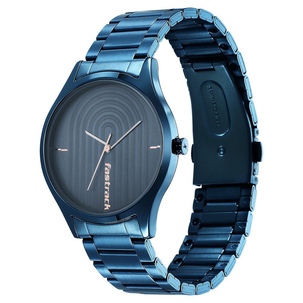 Fastrack Style Up Quartz Analog Blue Dial Stainless Steel Strap Watch for Guys