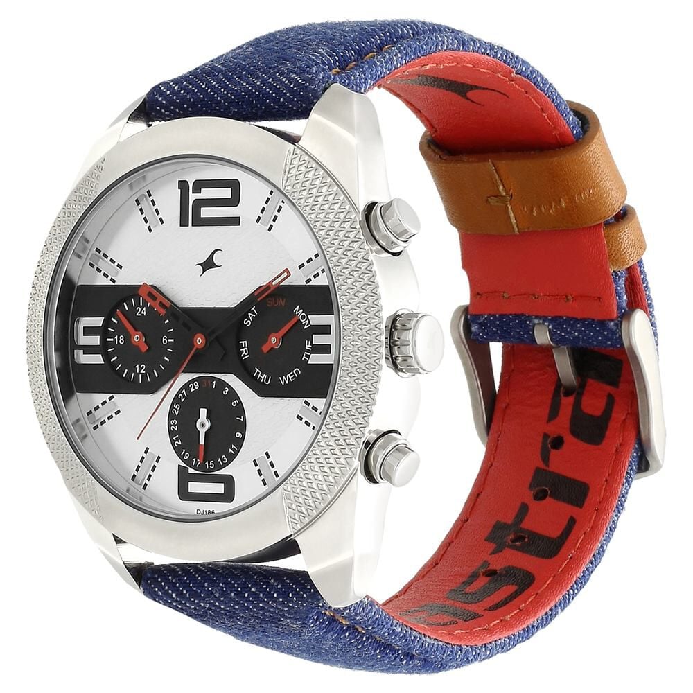 Fastrack Quartz Analog White Dial Leather Strap Watch for Guys