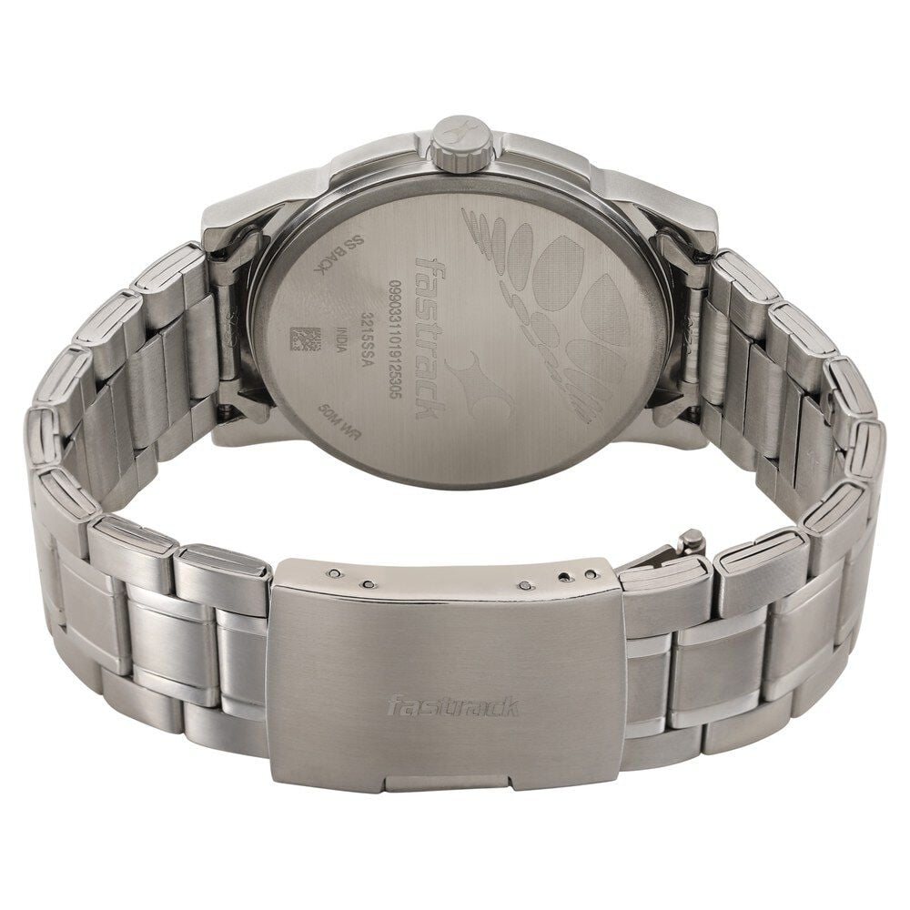 Fastrack Go Skate Quartz Analog with Day and Date Grey Dial Stainless Steel Strap Watch for Guys