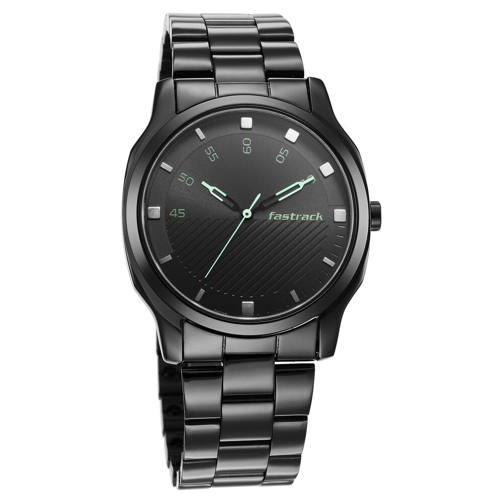Fastrack Stunners Quartz Analog Black Dial Stainless Steel Strap Watch for Guys