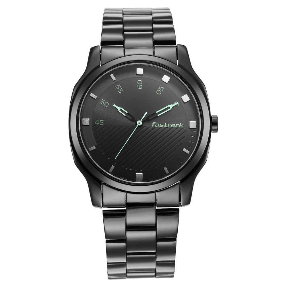 Fastrack Stunners Quartz Analog Black Dial Stainless Steel Strap Watch for Guys