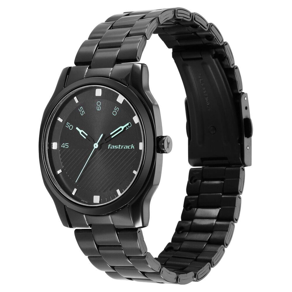 Fastrack Stunners Quartz Analog Black Dial Stainless Steel Strap Watch for Guys