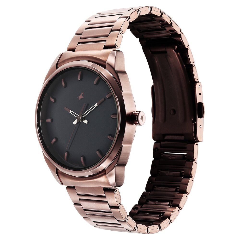 Fastrack Quartz Analog Black Dial Brown Stainless Steel Strap Watch for Guys