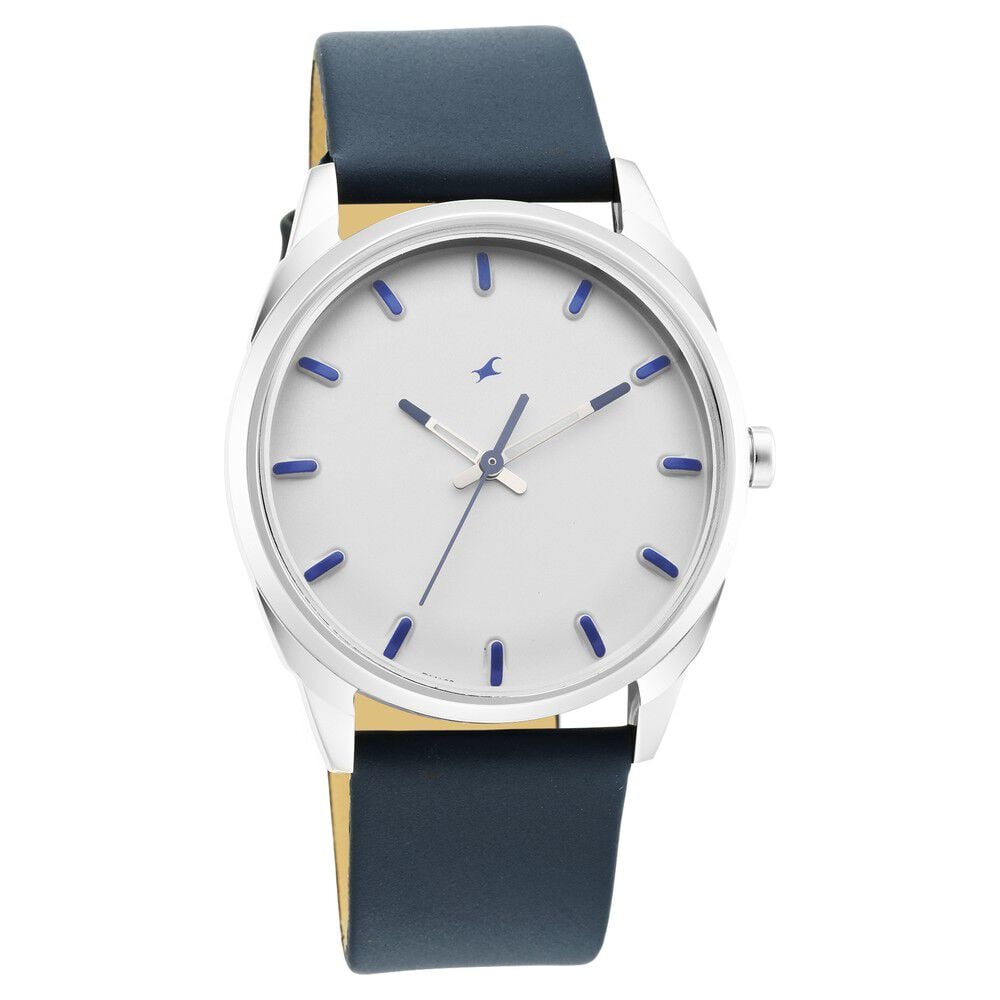 Fastrack After Dark White Dial Leather Strap Watch for Guys