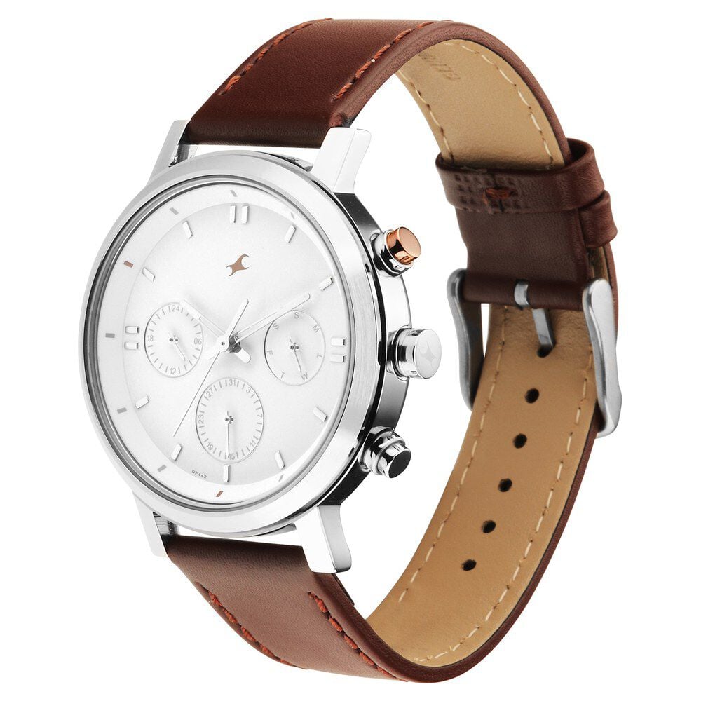 Fastrack Tick Tock Quartz Analog White dial Leather Strap Watch for Guys