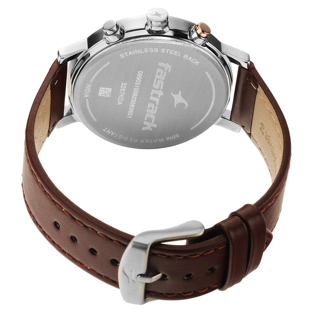 Fastrack Tick Tock Quartz Analog White dial Leather Strap Watch for Guys
