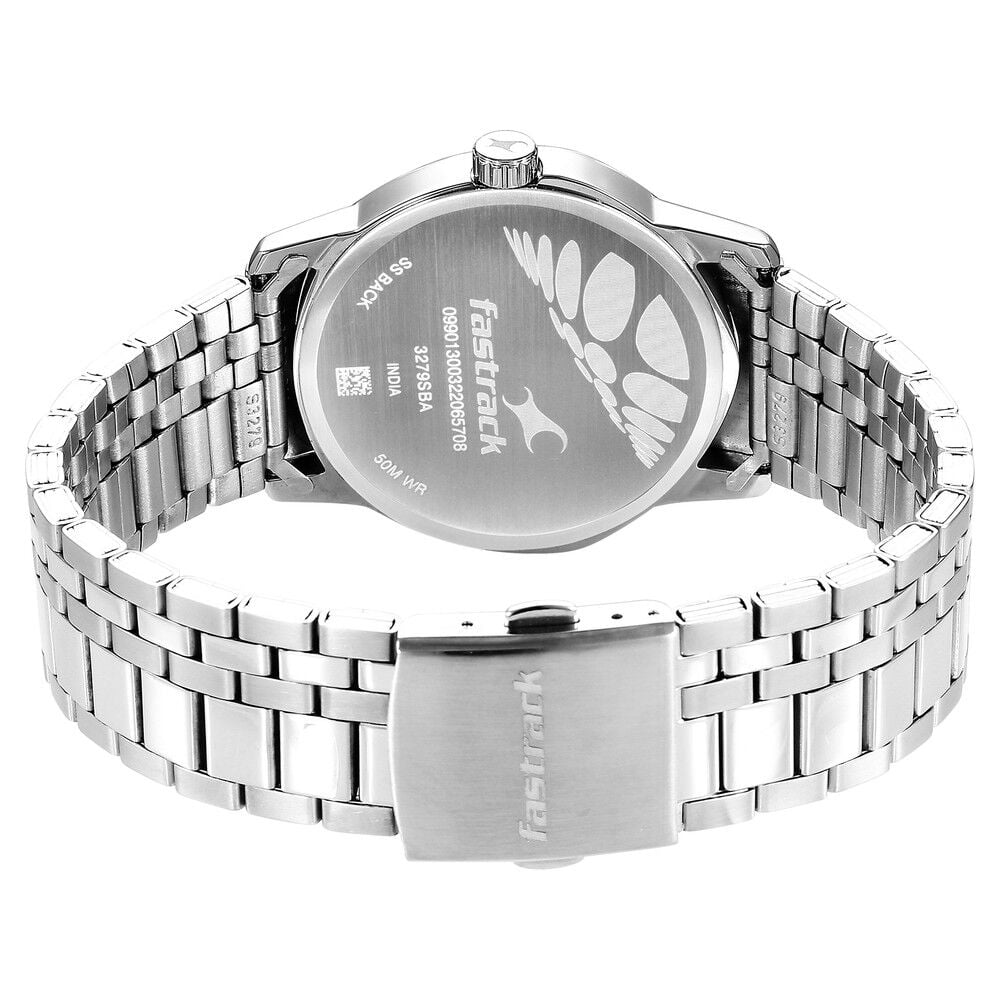 Fastrack Exuberant Quartz Analog with Day and Date Silver Dial Metal Strap Watch for Guys