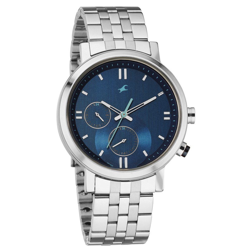 Fastrack Tick Tock Quartz Analog Blue dial Metal Strap Watch for Guys