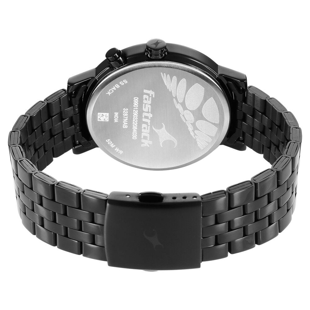 Fastrack Tick Tock Quartz Multifunction Black Dial Metal Strap Watch for Guys