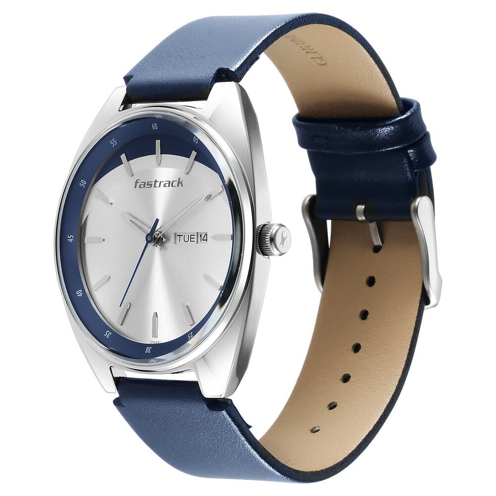 Fastrack Snob X Silver Dial Leather Strap Watch for Guys