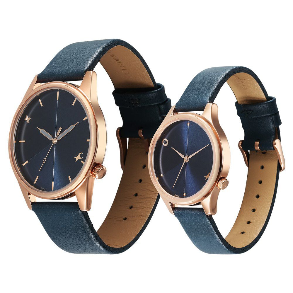 Fastrack Mixmatched Quartz Analog Blue Dial With Blue Leather Strap Watch For Couple