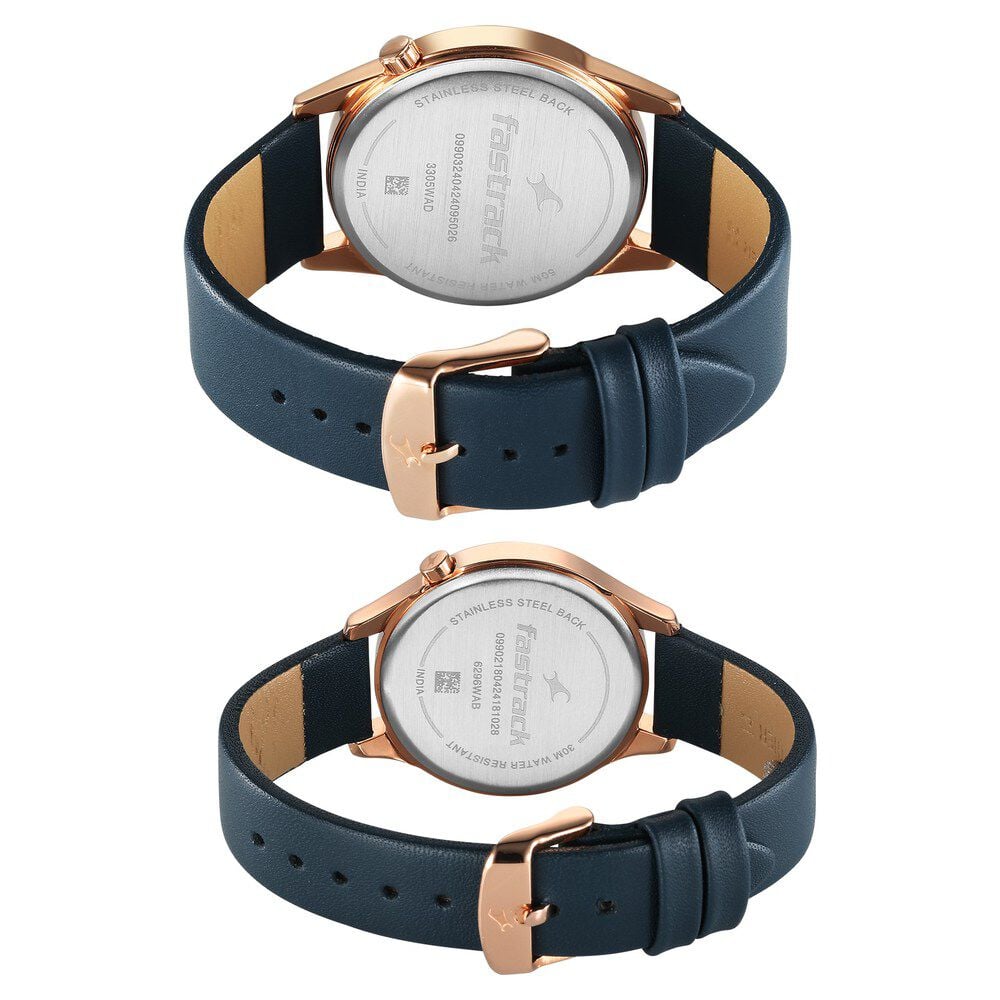 Fastrack Mixmatched Quartz Analog Blue Dial With Blue Leather Strap Watch For Couple