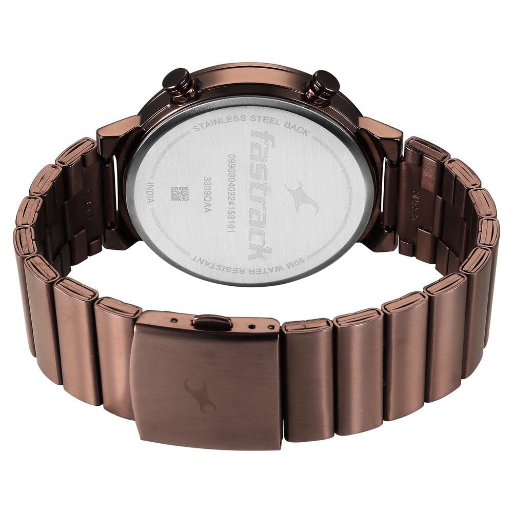 Fastrack Gambit Micromotor Black Dial Brown Metal Strap Analog Watch for Guys