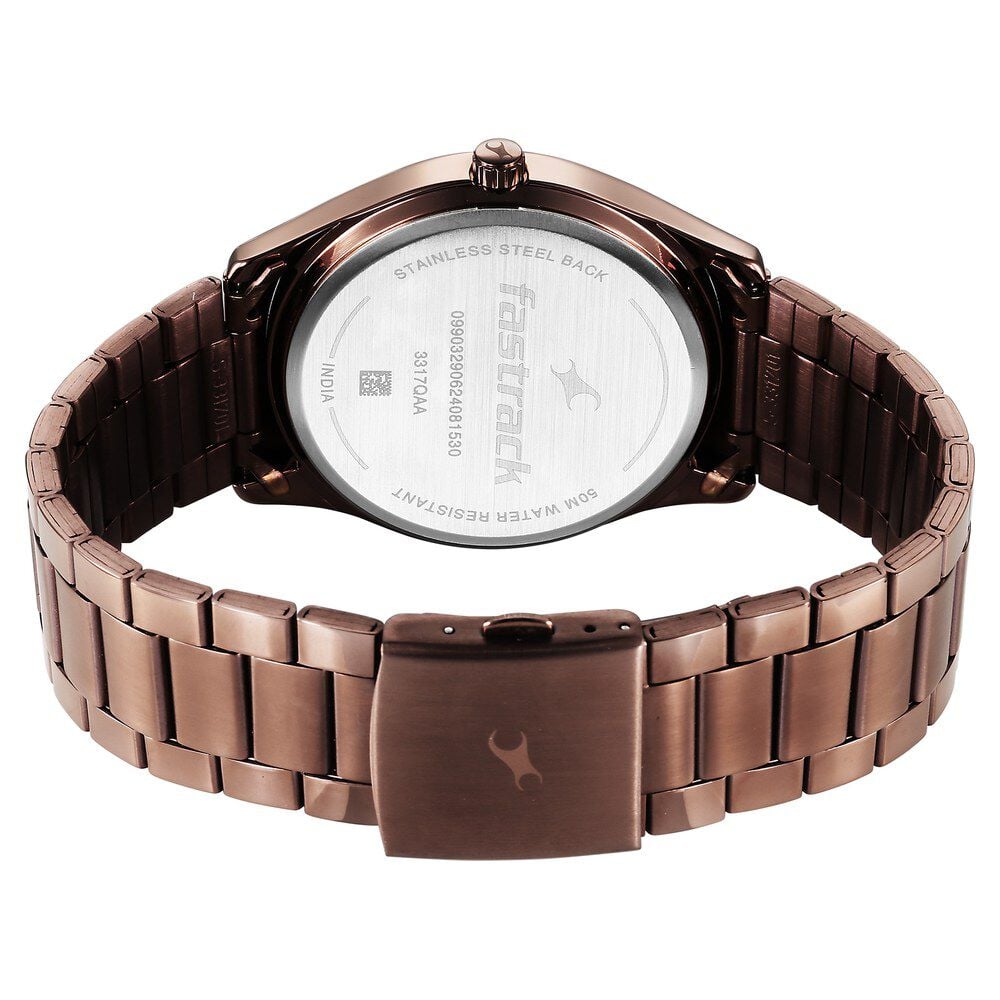 Fastrack Stunners Quartz Analog Brown Dial Brown Metal Strap Watch For Guys