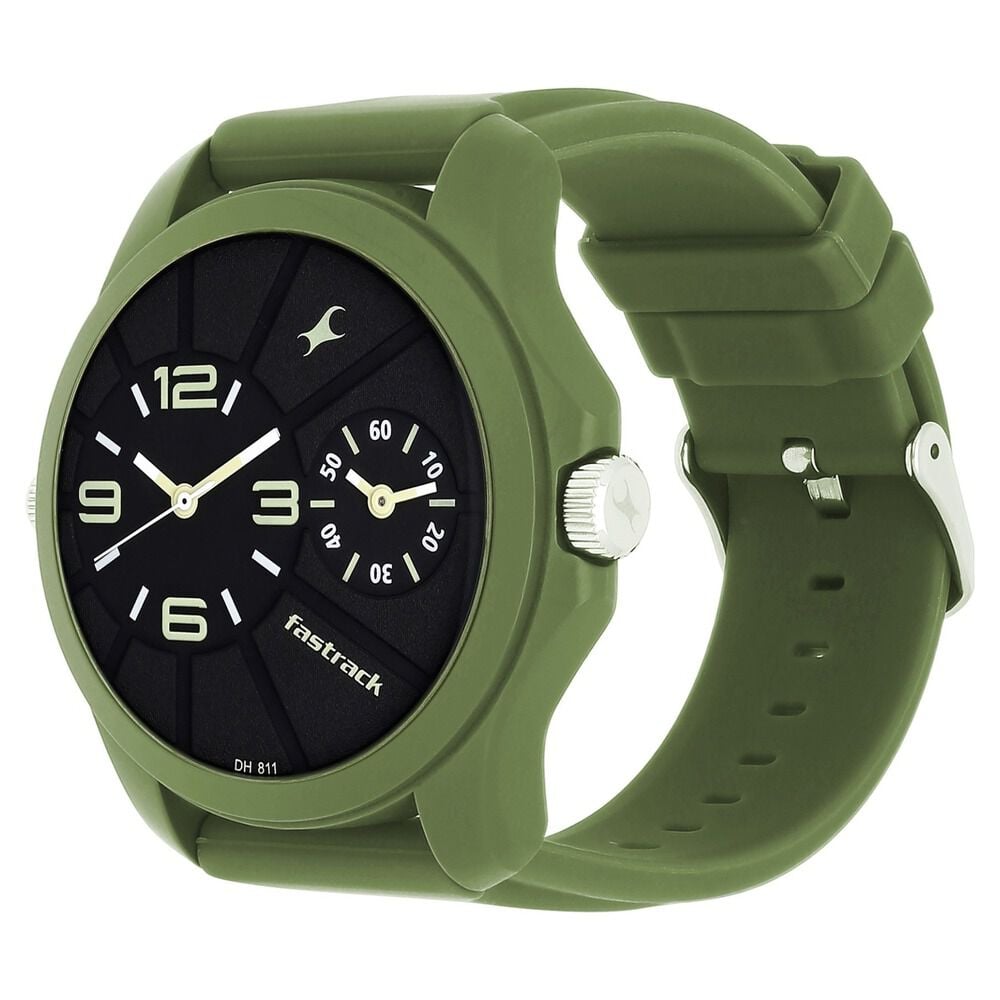 Fastrack Dual Time Quartz Analog Black Dial Silicone Strap Watch for Guys