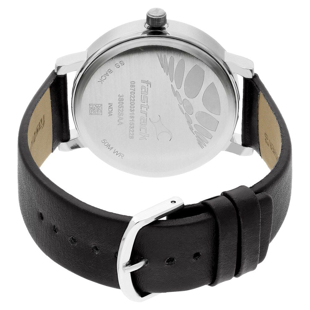 Fastrack Fundamentals Quartz Analog Grey Dial Leather Strap Watch for Guys