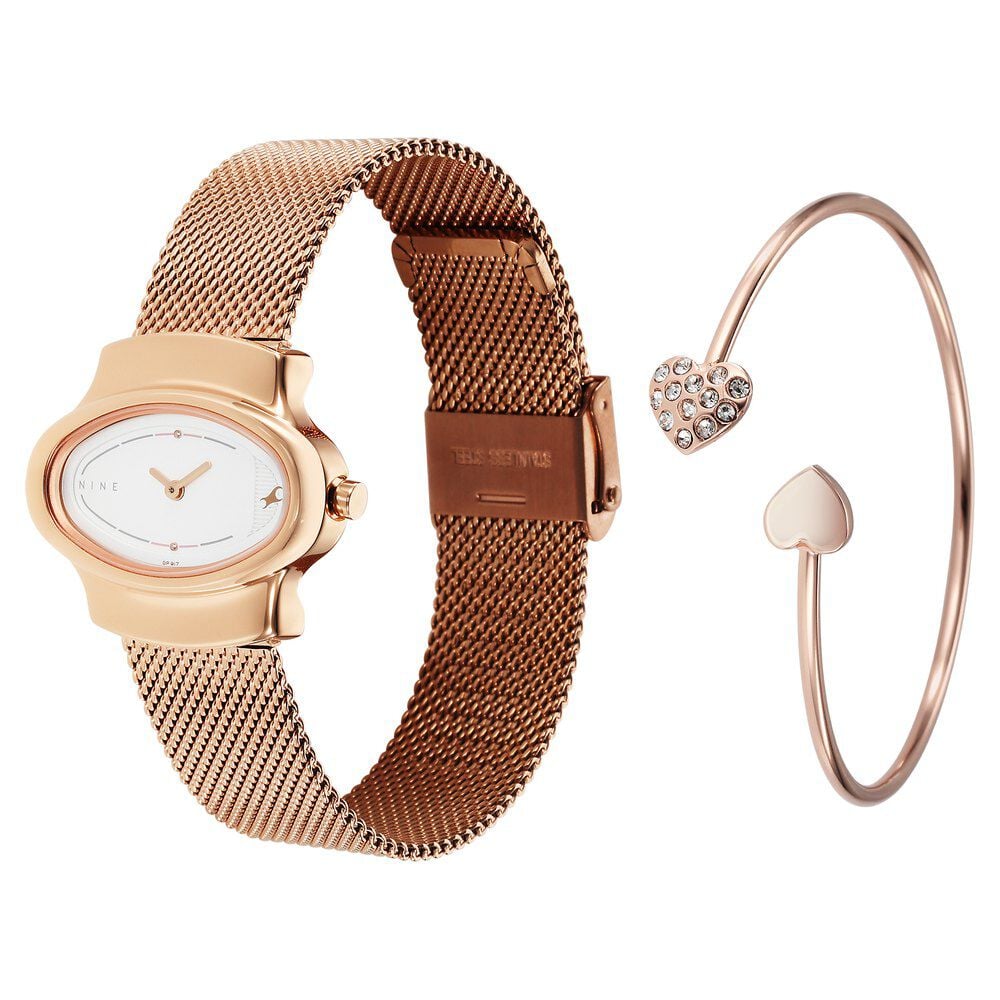 Fastrack Pulse Quartz Analog White Dial Stainless Steel Strap Watch for Girls