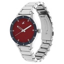 Fastrack Quartz Analog Red Dial Stainless Steel Strap Watch for Girls