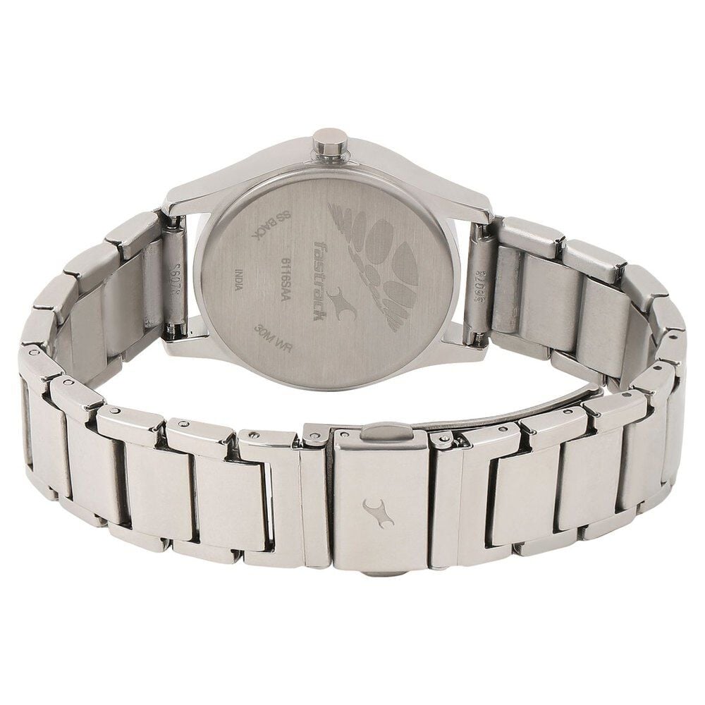 Fastrack Quartz Analog Silver Dial Stainless Steel Strap Watch for Girls