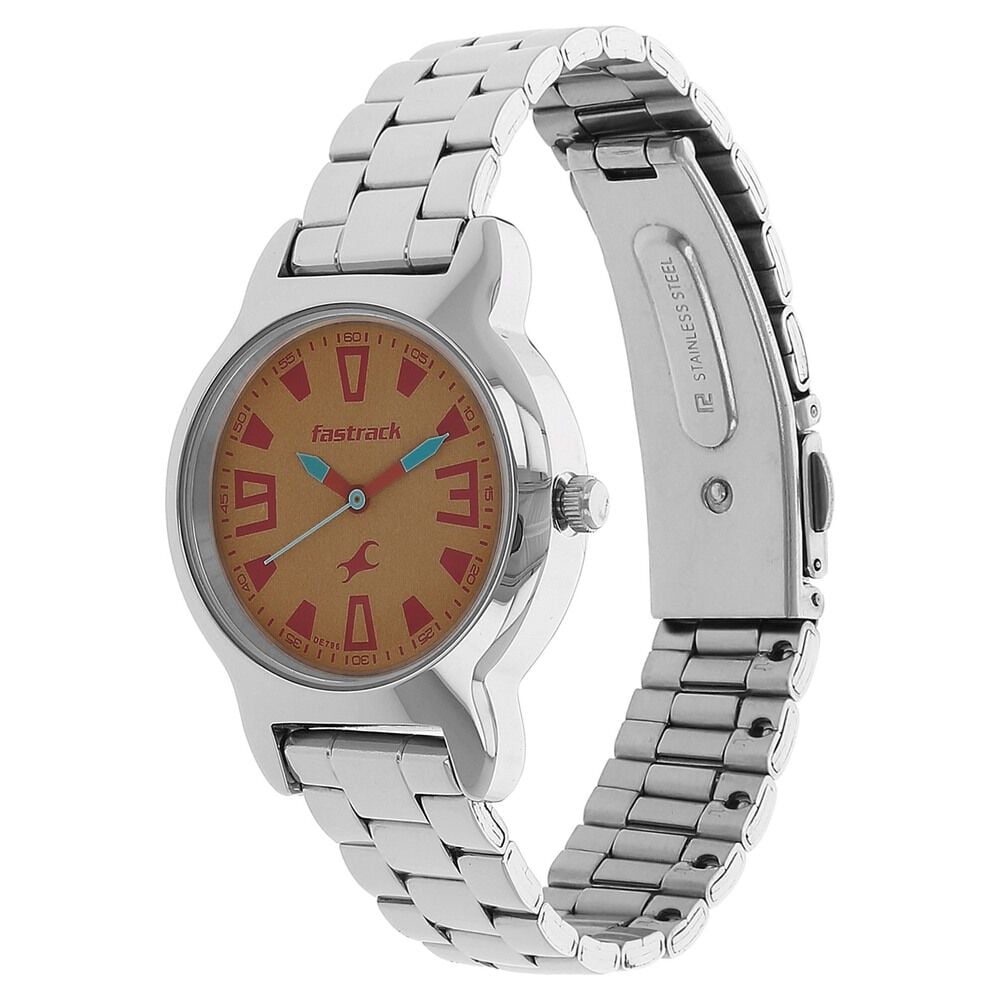 Fastrack Quartz Analog Purple Dial Stainless Steel Strap Watch for Girls
