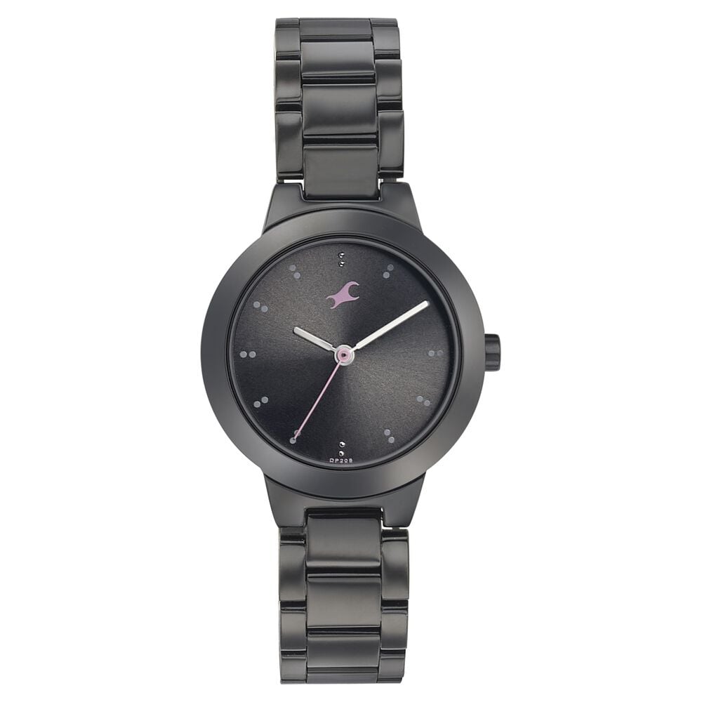 Fastrack Pulse Quartz Analog Black Dial Stainless Steel Strap Watch for Girls