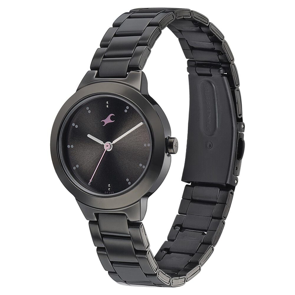 Fastrack Pulse Quartz Analog Black Dial Stainless Steel Strap Watch for Girls